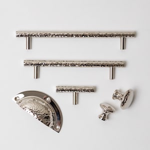 Solid Brass Nickel Hammered Cabinet Pull Handles & Knobs | Kitchen handles | bedroom furniture - Polished Nickel Cabinet pulls