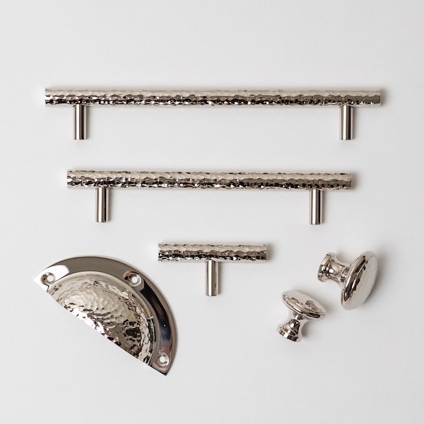 Solid Brass Nickel Hammered Cabinet Pull Handles & Knobs | Kitchen handles | bedroom furniture - Polished Nickel Cabinet pulls
