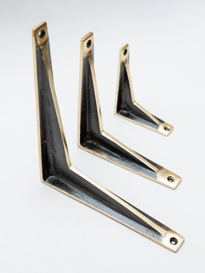 Satin Brass Shelf Brackets Heavy Duty Brackets for Kitchen bookshelf Brass Shelving Heavy Solid Cast Brass Shelf Bracket Aged Brass