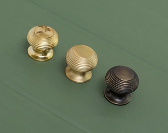 Solid Brass Beehive Cabinet Knobs | 30mm Furniture Pull Handles