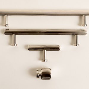 Solid Brass Straight Knurled Pull Handles & Knobs | Kitchen handles | bedroom furniture - Polished Nickel Cabinet pulls