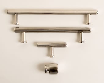Solid Brass Straight Knurled Pull Handles & Knobs | Kitchen handles | bedroom furniture - Polished Nickel Cabinet pulls