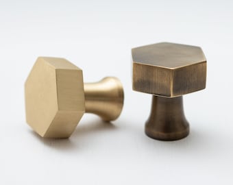 Solid Brass Hexagonal Knob | Pull Handles & Knobs | Kitchen handles  | Bedroom Furniture - Solid Brass Cabinet pulls