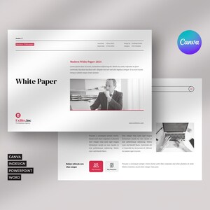 Modello di Libro Bianco stampabile Canva, Modello di Libro Bianco, Modello di Brochure, Libro Bianco Word, Powerpoint e InDesign, Download istantaneo
