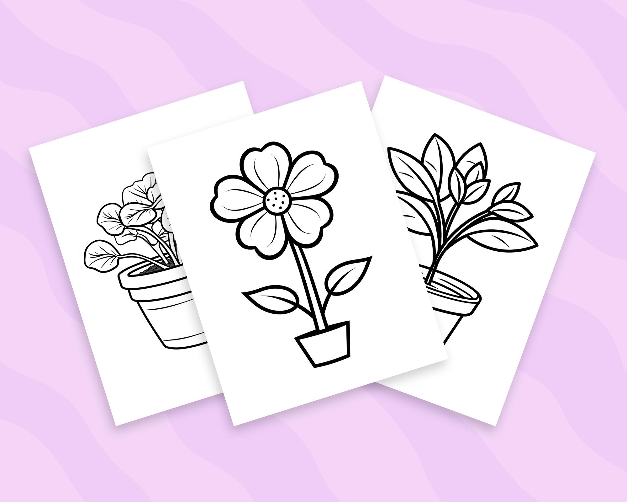 Simple Plants Coloring Pages, Cute Plants Coloring Book for Kids and