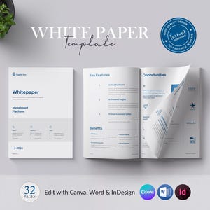 Modello di white paper stampabile Canva, white paper 32 pagine, white paper Word e InDesign, download immediato