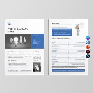 Sjabloon technisch gegevensblad, bedrijfsinformatieblad, productgegevensblad, Canva Word-gegevensblad, Instant download