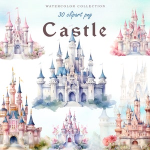 Castillo de acuarela, Castillo de princesa de cuento de hadas PNG, Castillo de cumpleaños de princesa, Clipart de castillo, Descarga digital - Uso comercial