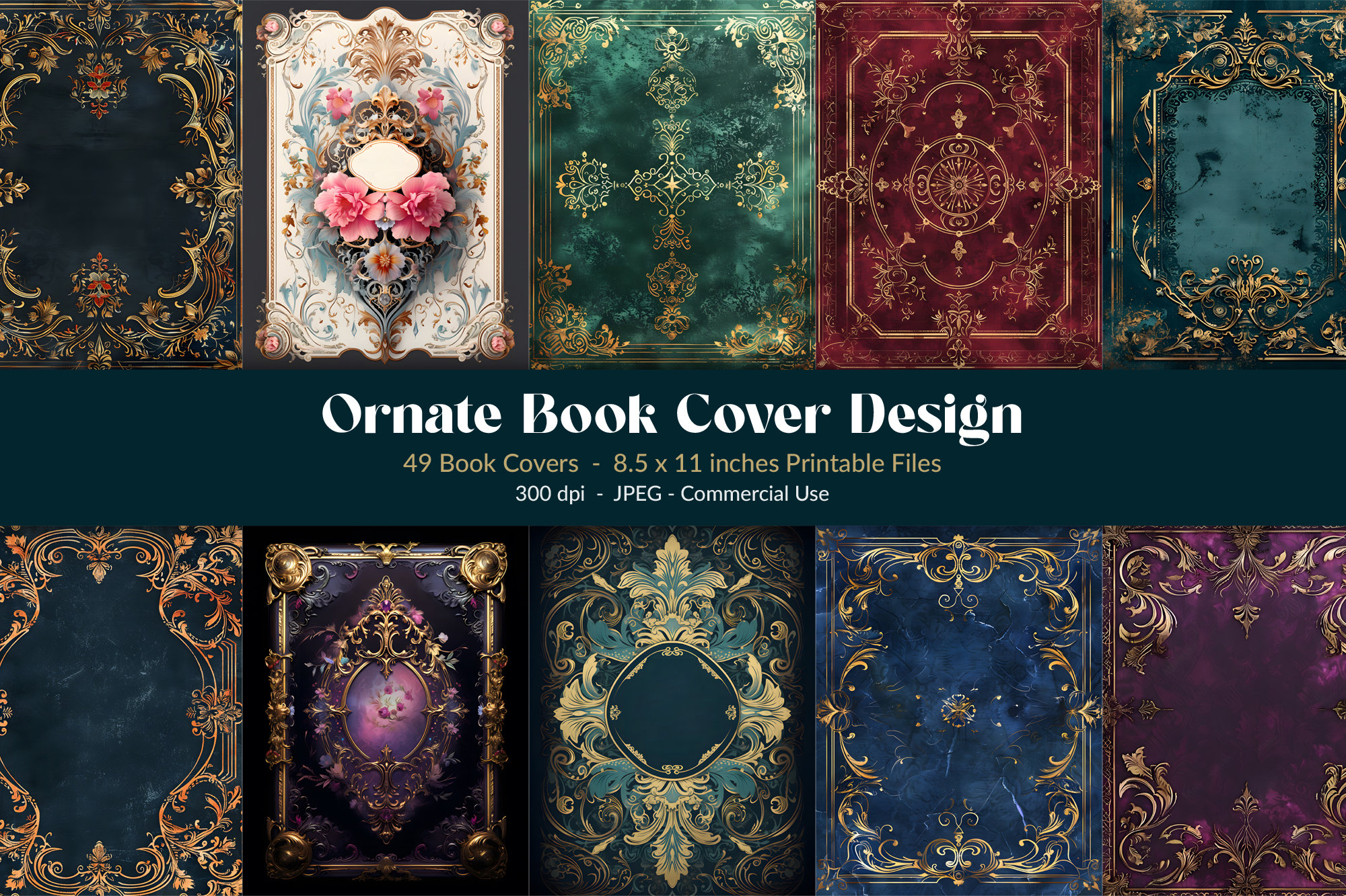 Ornate Book Covers, Printable Decorative Book Covers, 8.5x11 Ornate Book Covers, Printable Decorative Book Covers, 8.5x11