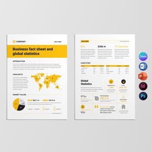 Sjabloon bedrijfsinformatieblad, bedrijfsgegevensblad, Canva Word-gegevensblad, direct downloaden
