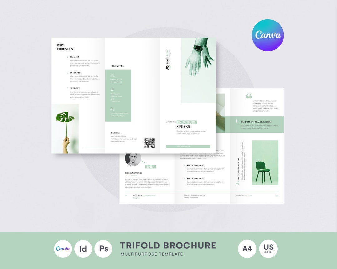 Canva Trifold Brochure, Editable Trifold Brochure Template,