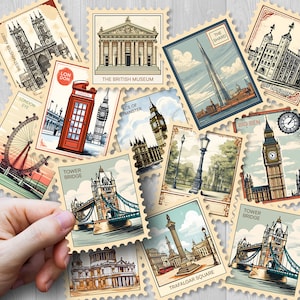 Adesivos de carimbo de marco de Londres, adesivos de diário de viagem, adesivos de marco, adesivos de viagem de Londres, download digital - uso comercial