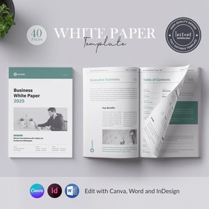 Modello di white paper stampabile, modello di white paper Canva, Word e InDesign, modello di brochure, download immediato