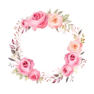 Rosenblumenkranz mit goldenem Kreis, staubiger rosa Rosenrahmen, hochwertige JPG, Rosenrahmen Clipart, sofortiger Download-kommerzielle Nutzung