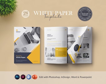 Whitepaper Template, Business White Paper, Word, InDesign and Photoshop Whitepaper, Printable White Paper Design 2023, Instant Download