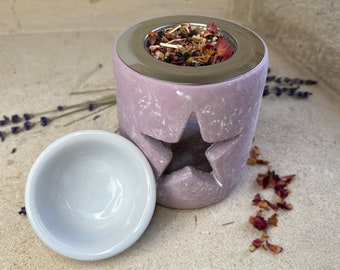 Pink star cutout incense gauze and oil burner no charcoal disc needed Witchy valentine gift for essential oils and loose incense