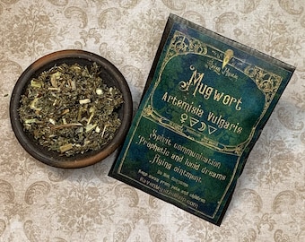 Mugwort herb for witchcraft or Wicca spells, soap candle making, rituals or incense. Hecate, psychic ability spellcraft. Green witch herbs