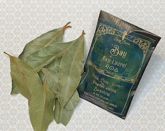 Bay leaves for witchcraft or Wicca spell, rituals, magick and incense. Green witch apothecary herb for intention, money, wish and banishing