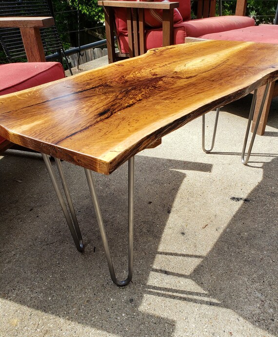 Live Edge Coffee Table White Oak Hairpin Legs Etsy