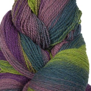 Kauni EA knitting wool yarn purple lime green grey, 100% wool image 2