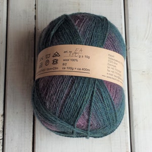 Kauni EA knitting wool yarn purple lime green grey, 100% wool image 3