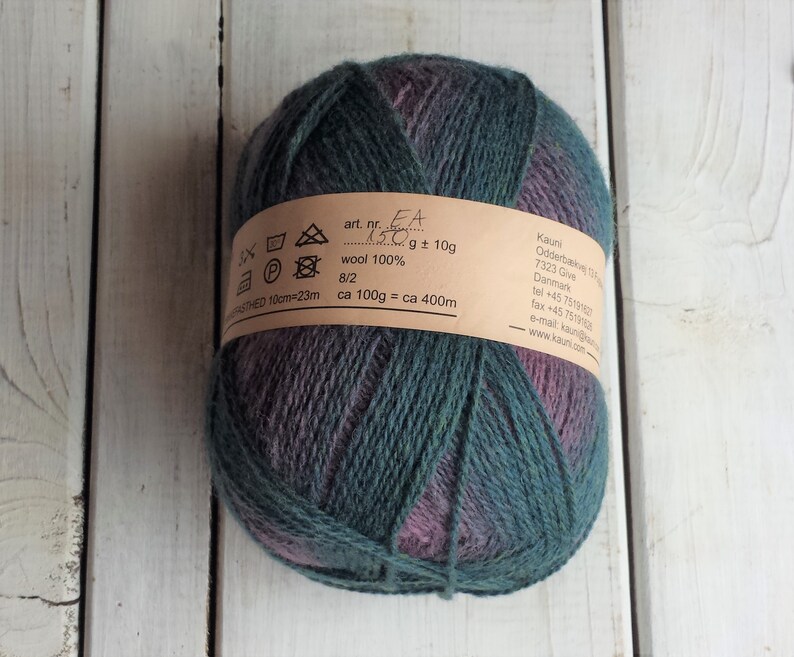 Kauni EA knitting wool yarn purple lime green grey, 100% wool image 3
