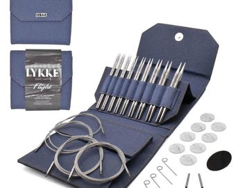 Set di ferri da maglia LYKKE FLIGHT da 13 cm, ferri circolari intercambiabili in acciaio inossidabile