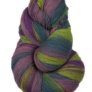 Kauni EA knitting wool yarn purple lime green grey, 100% wool image 1