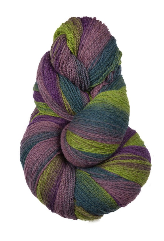Kauni EA knitting wool yarn -  purple - lime green - grey, 100% wool