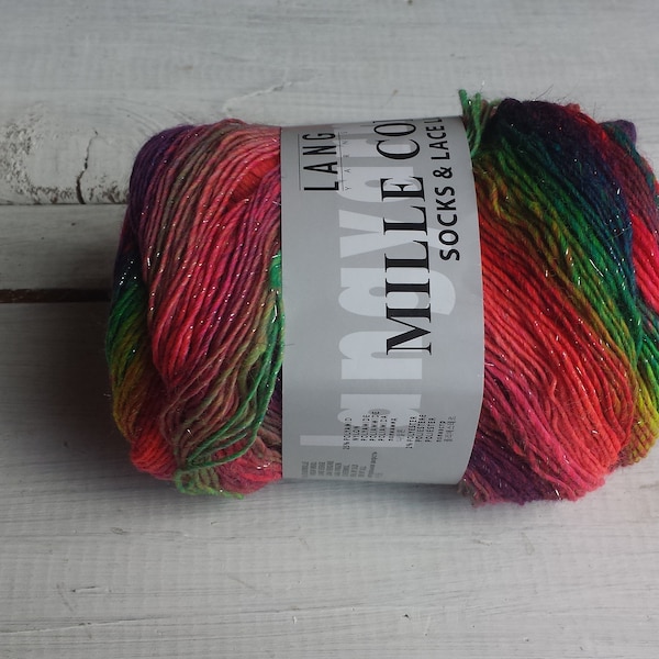 Lang yarn, Mille Colori socks & lace luxe 859.0050, bright rainbow