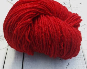 Dark red handspun and hand dyed new wool