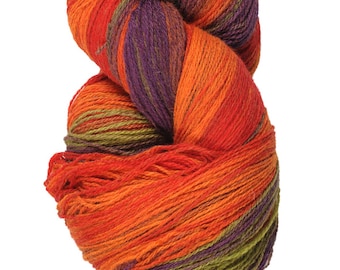 Kauni EX stickgarn i ull - orange - lila - röd, 100% ull