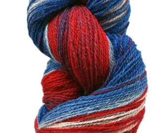 Kauni EMS blue red off-white knitting wool, knitting yarn, 100% wool