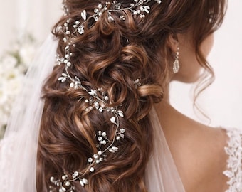 50cmBridal hair vine, Bridal hairpiece Wedding hair jewellery Crystal Pearl hair vine Silver, Bridal hairpiece