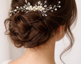 Peineta nupcial para el cabello con cristales, diamantes de imitación, perlas y gotas de joya, accesorio para el cabello o horquilla.