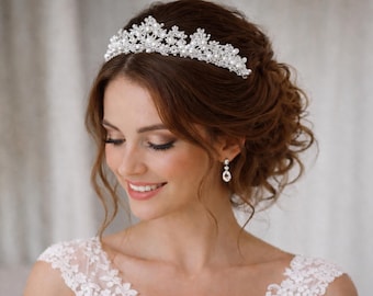 Silver Pearl Bridal Hairband Wedding Tiara White Pearl