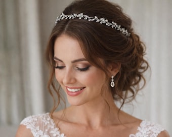 Silver Rhinestone Bridal Tiara Crystal Wedding Flower Headpiece