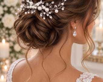 Bridal Silver Crystal Pearl Hair Comb: Elegant Wedding Accessory