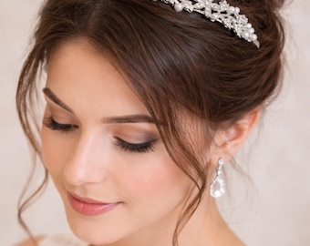 Silver Pearl Crystal Wedding Tiara Rhinestone Bridal Headpiece