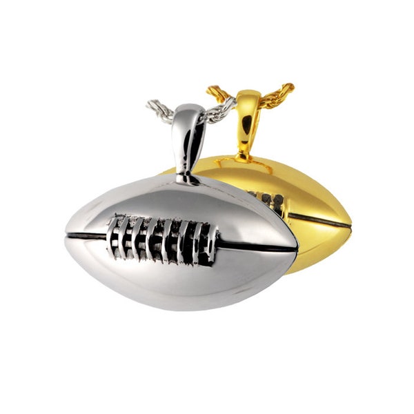 Football Cremation Urn Necklace | Sterling Silver or 14K Gold Plated Cremation Ash Charm Jewelry | Remembrance Pendant