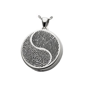 Two Fingerprint Yin Yang Cremation Ash Urn Necklace | Sterling Silver or Stainless Steel Remembrance Jewelry | Memorial Charm Pendant