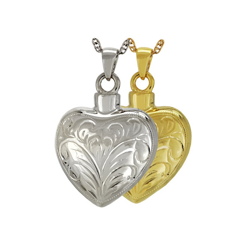 Remembrance Pendant Sterling Silver or 14K Gold Plated Charm Jewelry Beautiful Heart Cremation Ash Urn Necklace