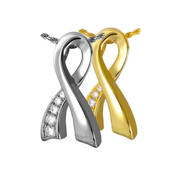 Awareness Ribbon Cremation Ash Necklace | Sterling Silver or 14K Gold Plated Remembrance Jewelry | Memorial Charm Pendant