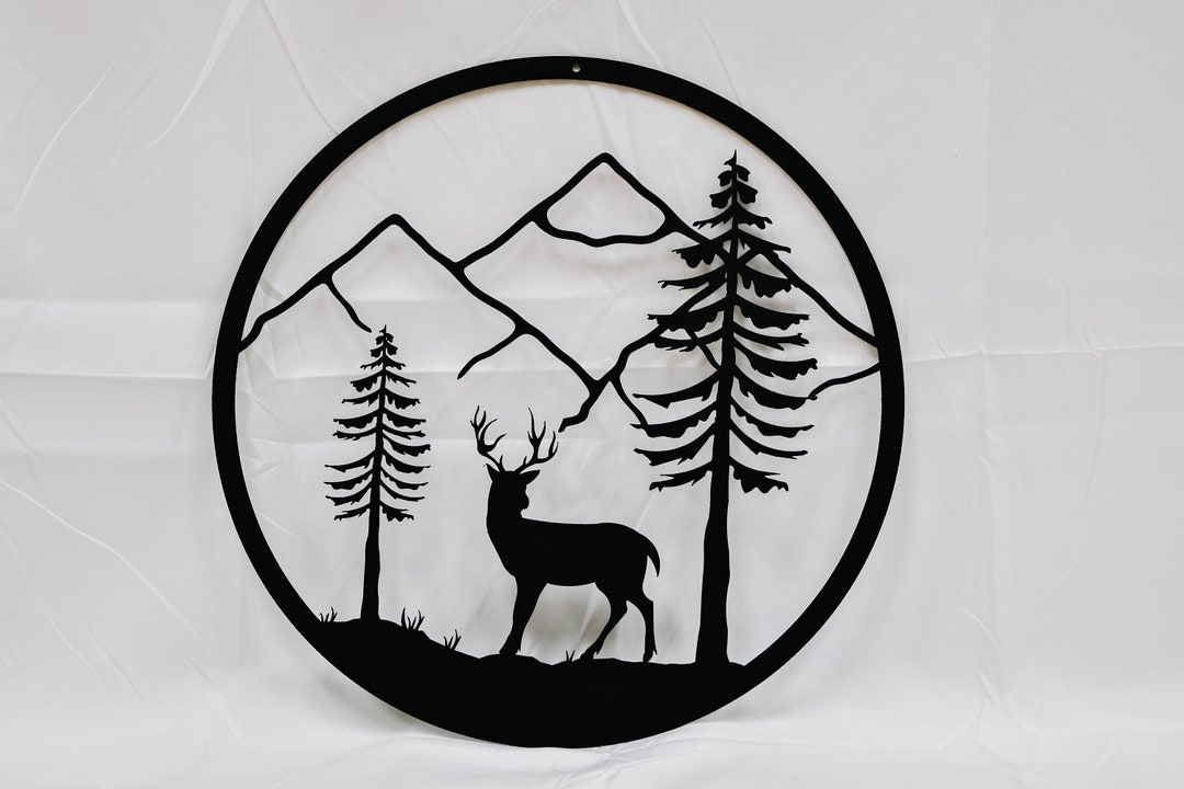 Deer With Mountain Circle Wall Art - Etsy