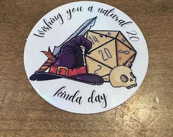 Wishing You a Natural 20 Kinda Day – Holographic D&D Dice Sticker