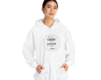 Thick Thighs & Witchy Vibes Hoodie | Plus Size Cozy Celestial Sweatshirt