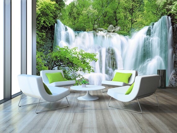 3d Forest Waterfall 1042 Wallpaper Mural Wall Print Decal Wall Etsy