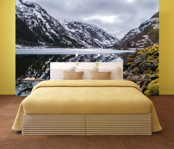 3D mountain lake view Wall Paper Print Decal Wall Deco Indoor wall Mural