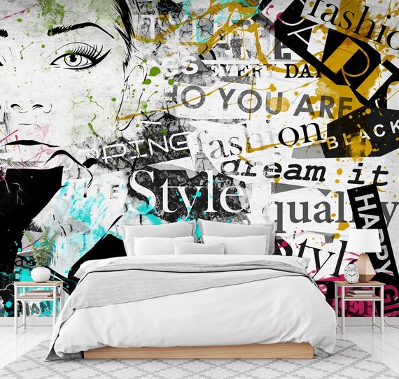 3d free style graffit view wallpaper mural wall print decal | etsy