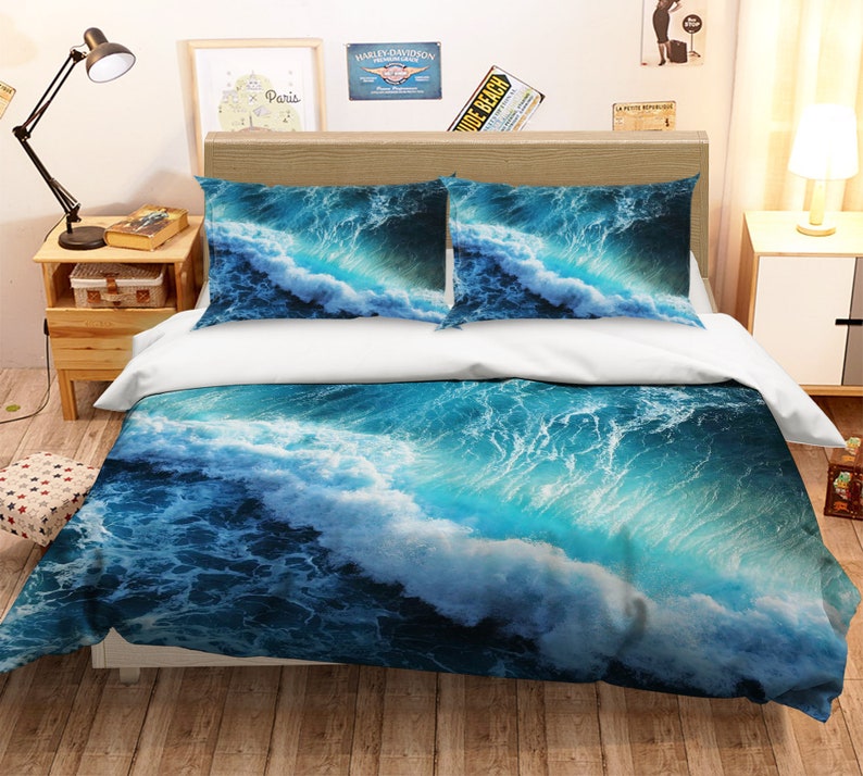 3D Blue Water Light 8 Bed Pillowcases Quilt Duvet Cover Set Single Queen King CA
